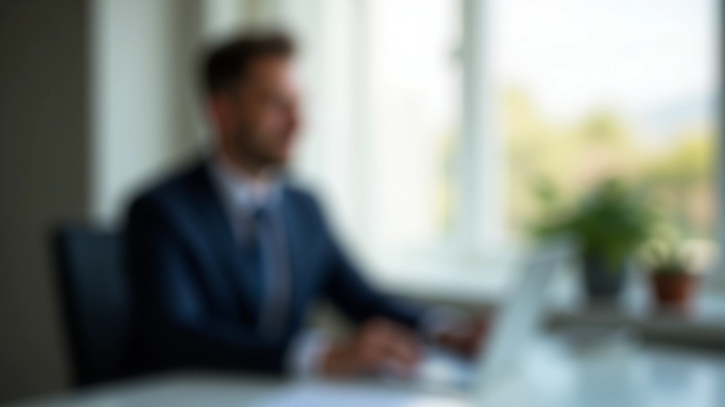 Homme en costume assis à son bureau, regardant par la fenêtre avec une posture détendue et confiante