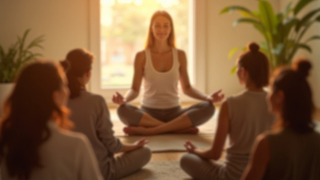 Séance de relaxation guidée avec un groupe de professionnels dans une atmosphère sereine
