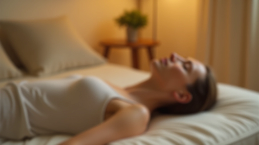 Personne allongée dans une posture de relaxation, environnement calme et minimaliste, éclairage doux