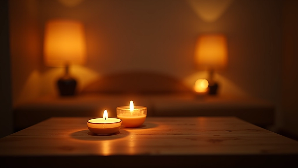 Lampes de table avec éclairage chaud ambré, lumière douce et diffusée, créant une atmosphère cosy et relaxante